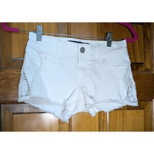 Hollister White Crochet Frayed Denim Micro Mini Shorts Women's 00 Y2K (939)